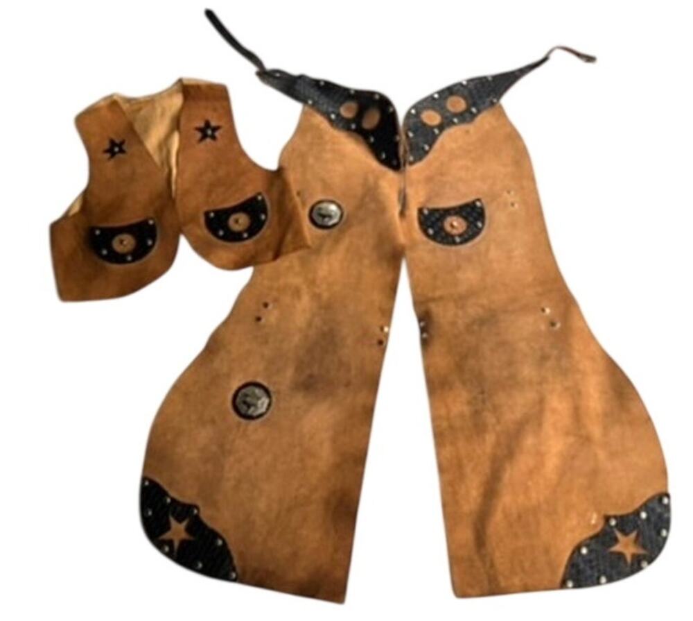 Vintage 1950s Lasso'em Bill Kids Sheriff Leather Vest & Chaps Set Size 12